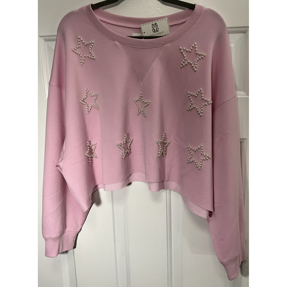 Simply Southern Pearl Embellished Pink Cropped Sweater/Pullover Women's XL